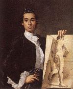 Detail of Self-portrait Holding an Academic Study. Luis Egidio Melendez